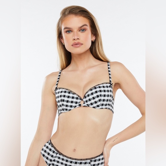 NWT Savage x Fenty Gingham Remix Unlined Plunge Bra, B/W, Size 38DD - Picture 3 of 9